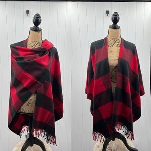 🆕Shawl Ruana Wrap Buffalo Check Black Red Multiple Use Soft One Size